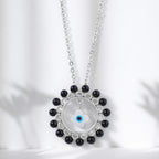 Evil Eye Floral Rose Silver Gold CZ Black Beads Brass Necklace Bulk