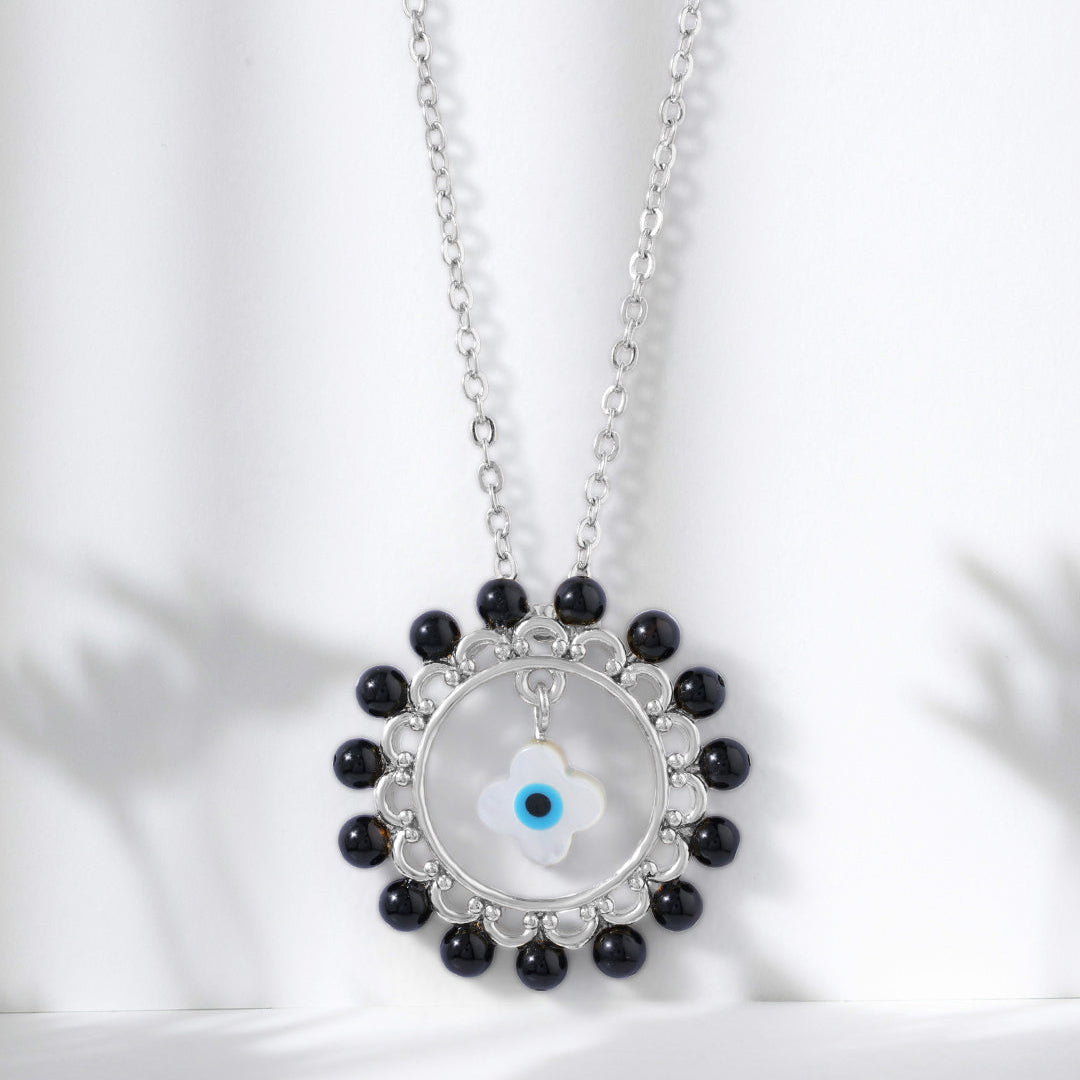 Evil Eye Floral Rose Silver Gold CZ Black Beads Brass Necklace Bulk