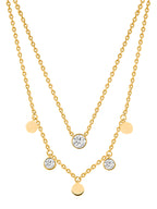 Double Layer Disc Charm Rose Silver Gold Plated CZ Brass Necklace Bulk