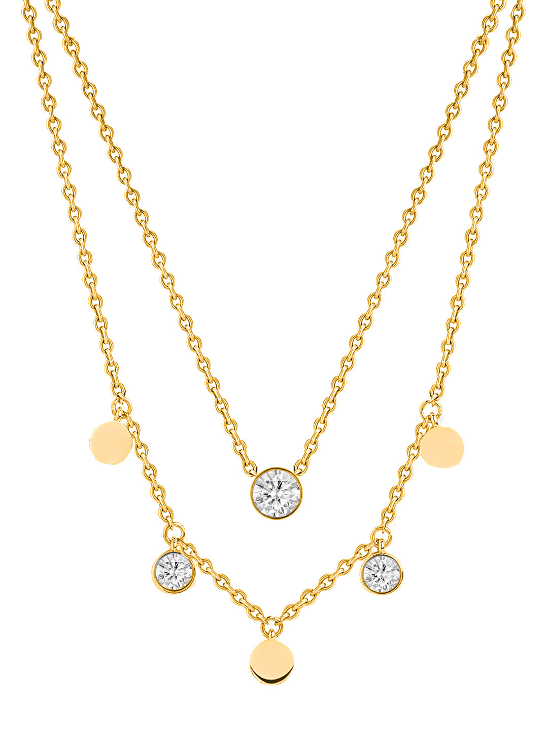 Double Layer Disc Charm Rose Silver Gold Plated CZ Brass Necklace Bulk