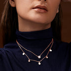 Double Layer Disc Charm Rose Silver Gold Plated CZ Brass Necklace Bulk