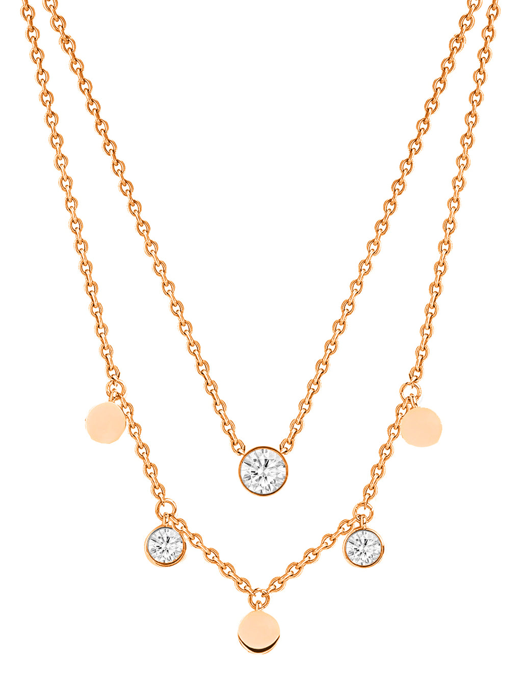 Double Layer Disc Charm Rose Silver Gold Plated CZ Brass Necklace Bulk