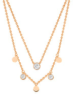 Double Layer Disc Charm Rose Silver Gold Plated CZ Brass Necklace Bulk