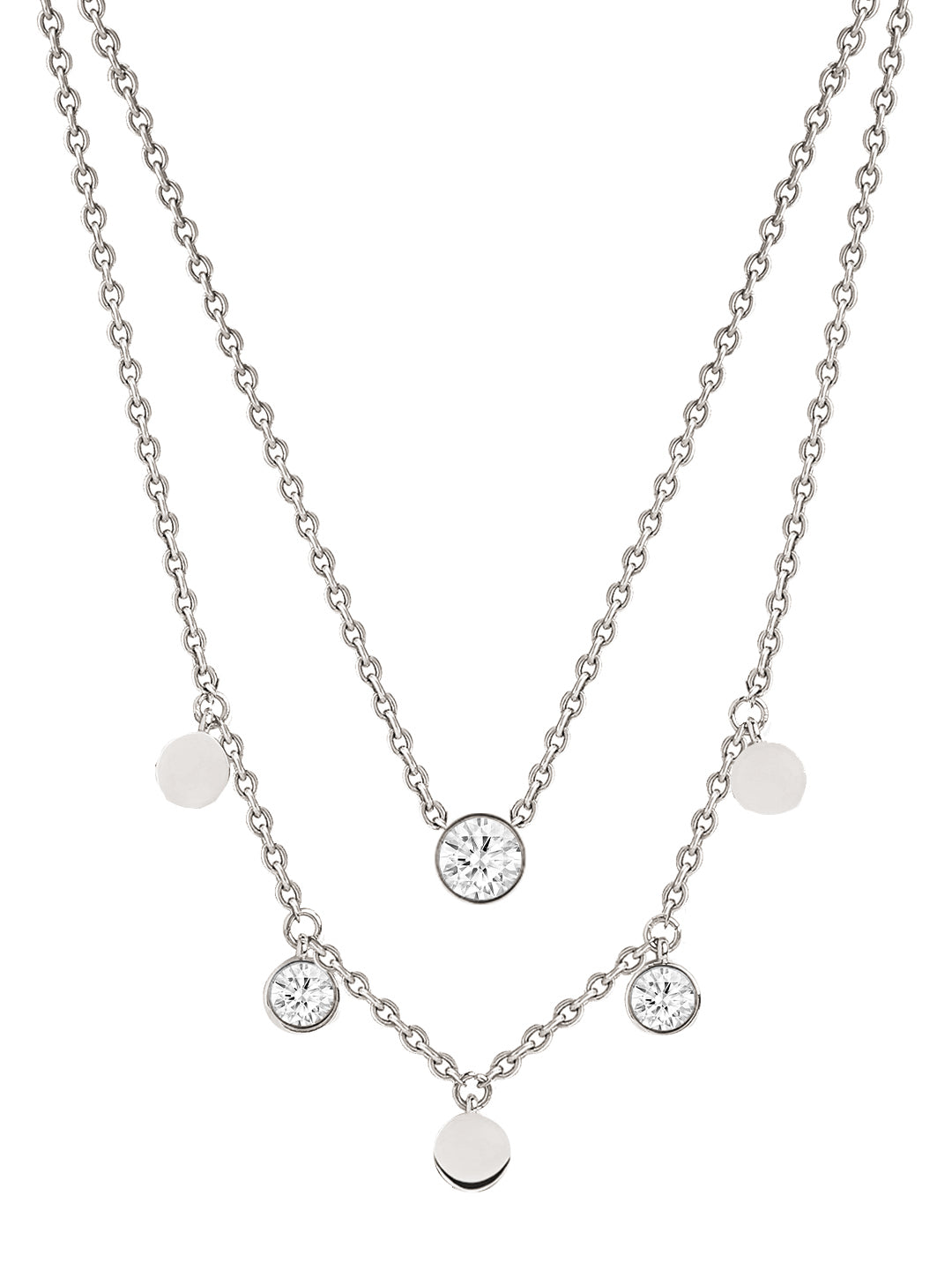 Double Layer Disc Charm Rose Silver Gold Plated CZ Brass Necklace Bulk