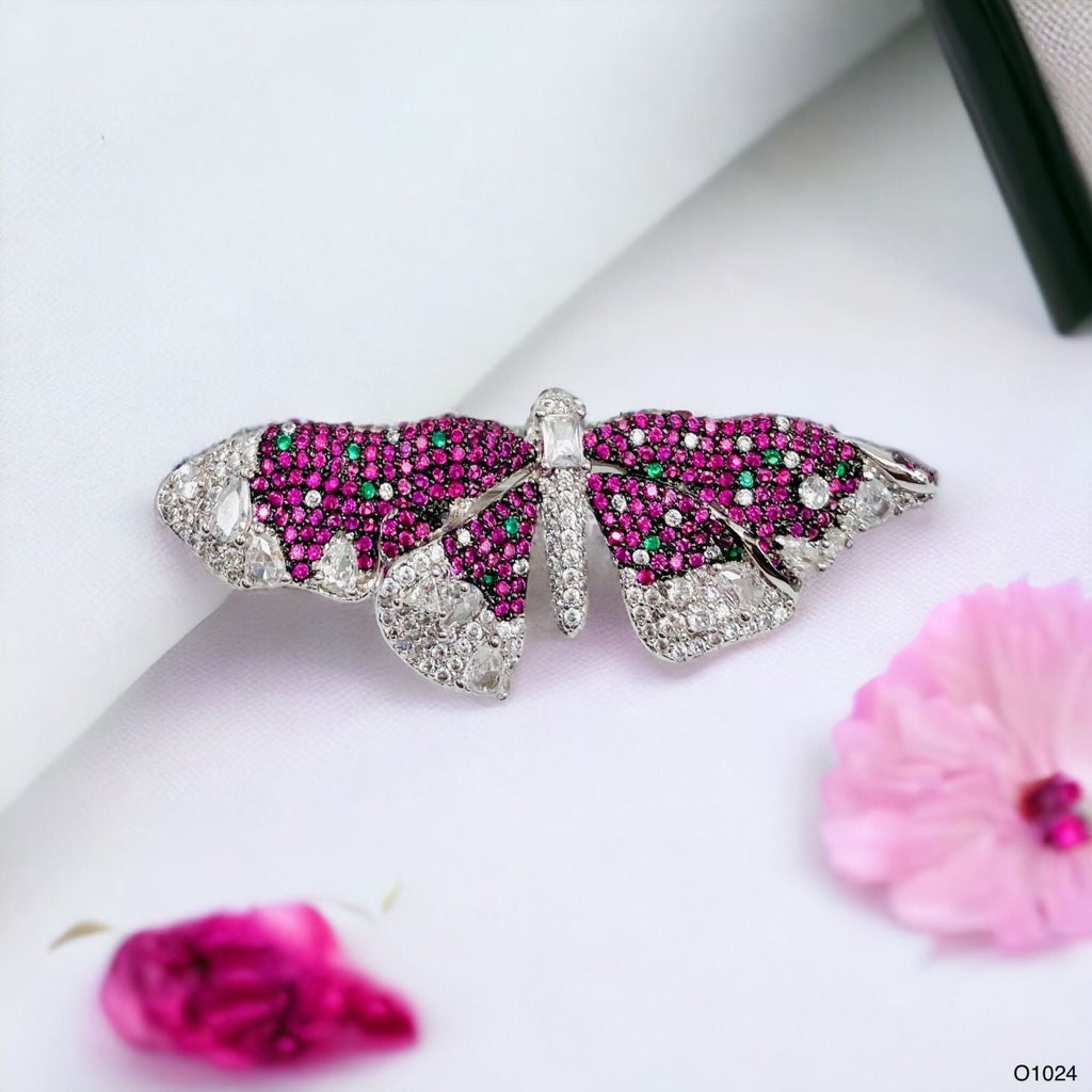 Pink Green Butterfly Cubic Zirconia Silver Anti Tarnish Brooch Bulk