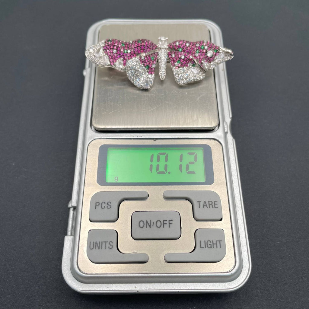 Pink Green Butterfly Cubic Zirconia Silver Anti Tarnish Brooch Bulk