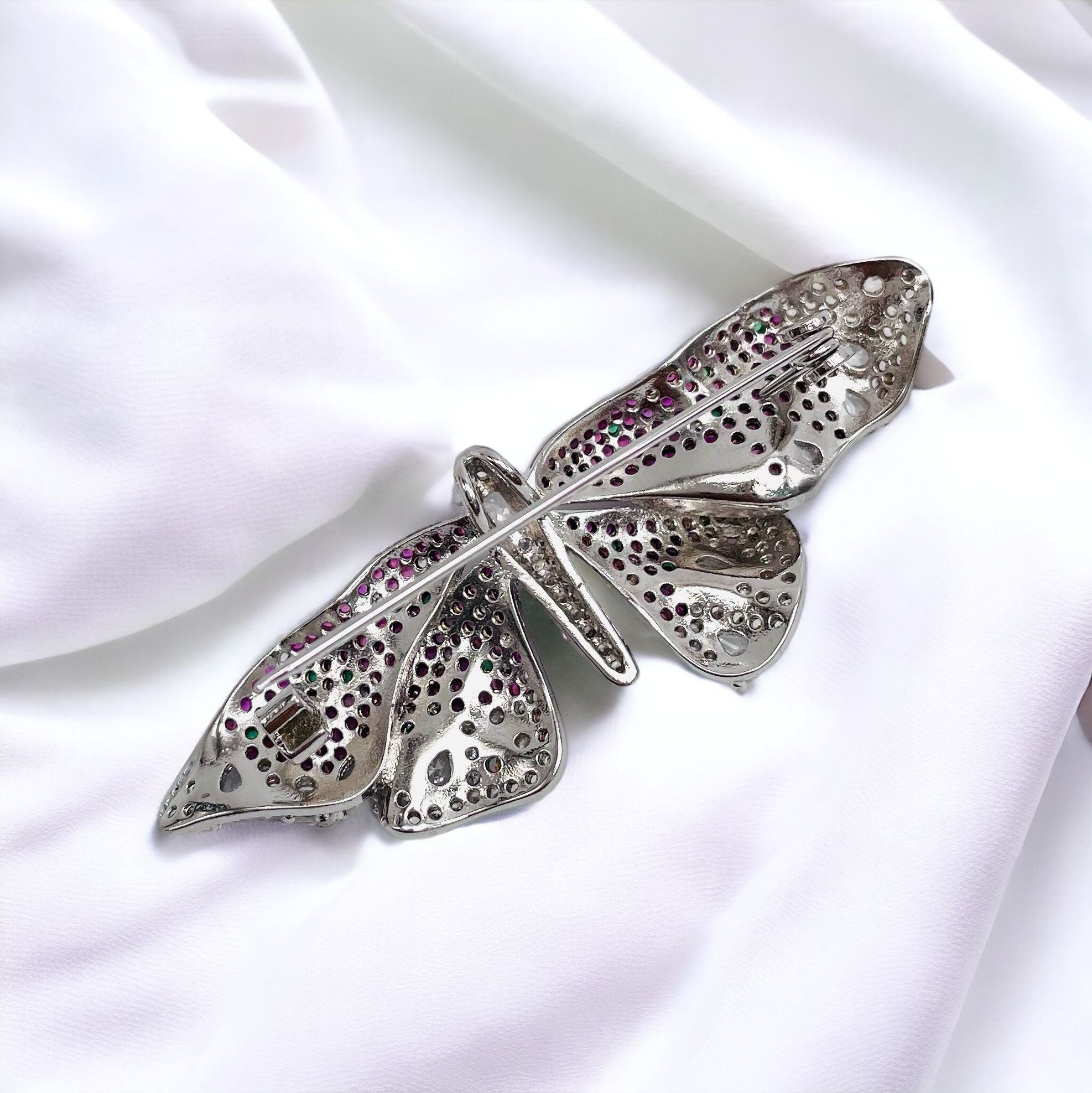 Pink Green Butterfly Cubic Zirconia Silver Anti Tarnish Brooch Bulk