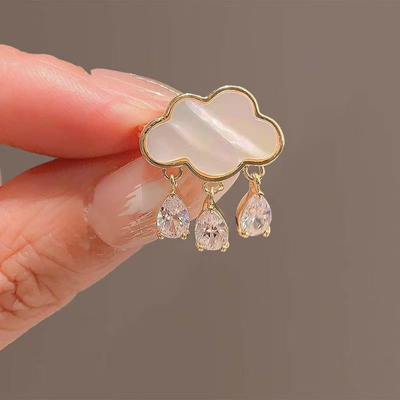 Pink Cloud Style Gold Plated CZ Mother Of Pearl Copper Brooch Bulk