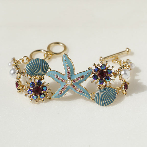 Star Fish Shell Flower Anchor CZ Enamel Blue White Bracelet Bulk Main image