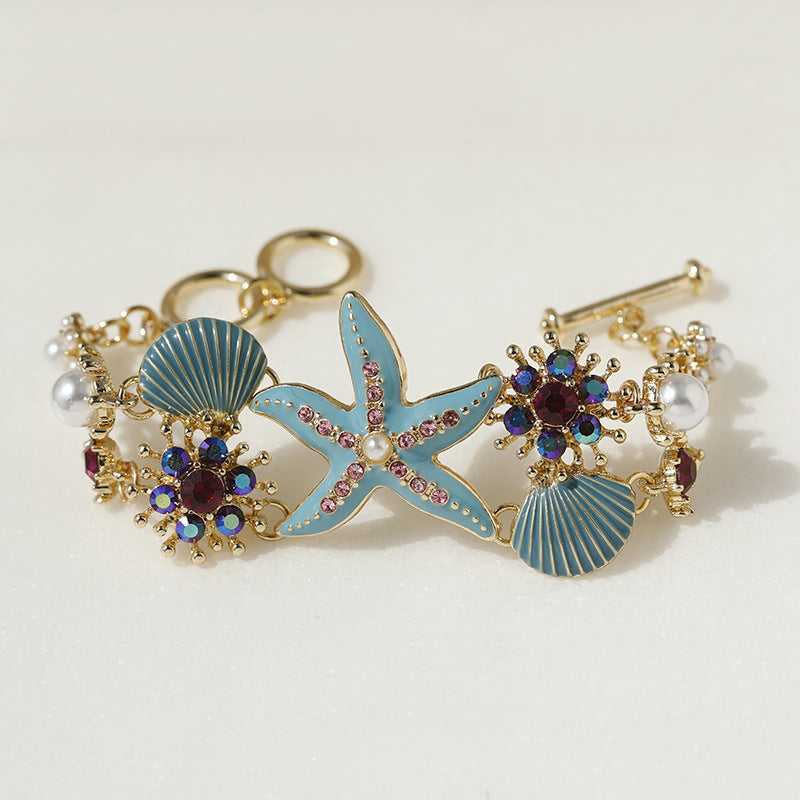 Star Fish Shell Flower Anchor CZ Enamel Blue White Bracelet Bulk