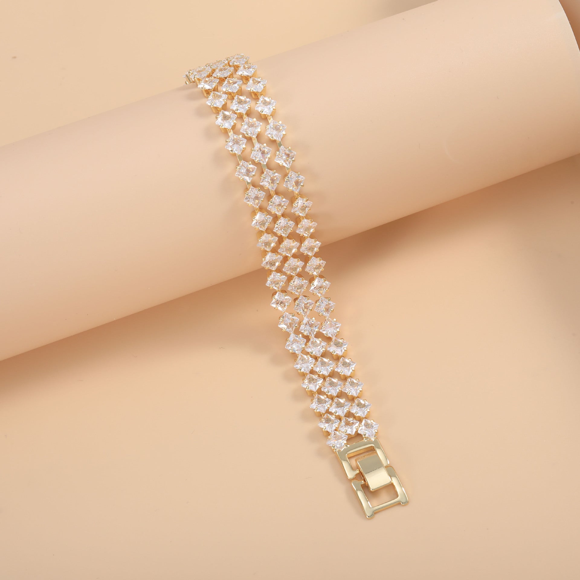 Bulk Star Line Round Cut Gold Silver CZ Anti Tarnish Copper Bracelet Secondary image