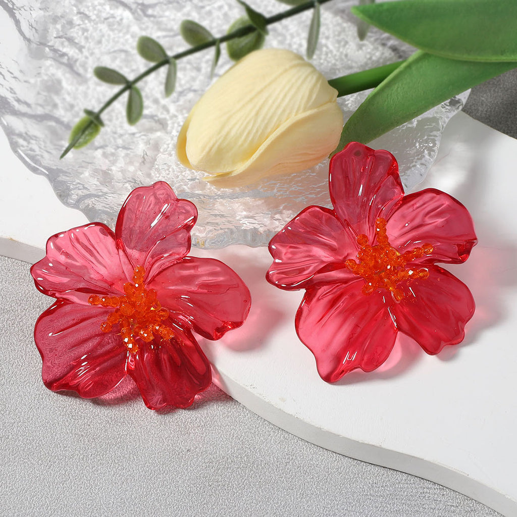 Acrylic Transparent Flower Orange Dangler Stud Earring For Women Bulk