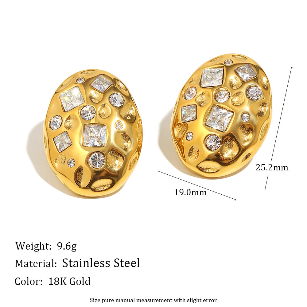 Oval 18K Gold Stainless Steel Cubic Zirconia Stud Earring Women Bulk