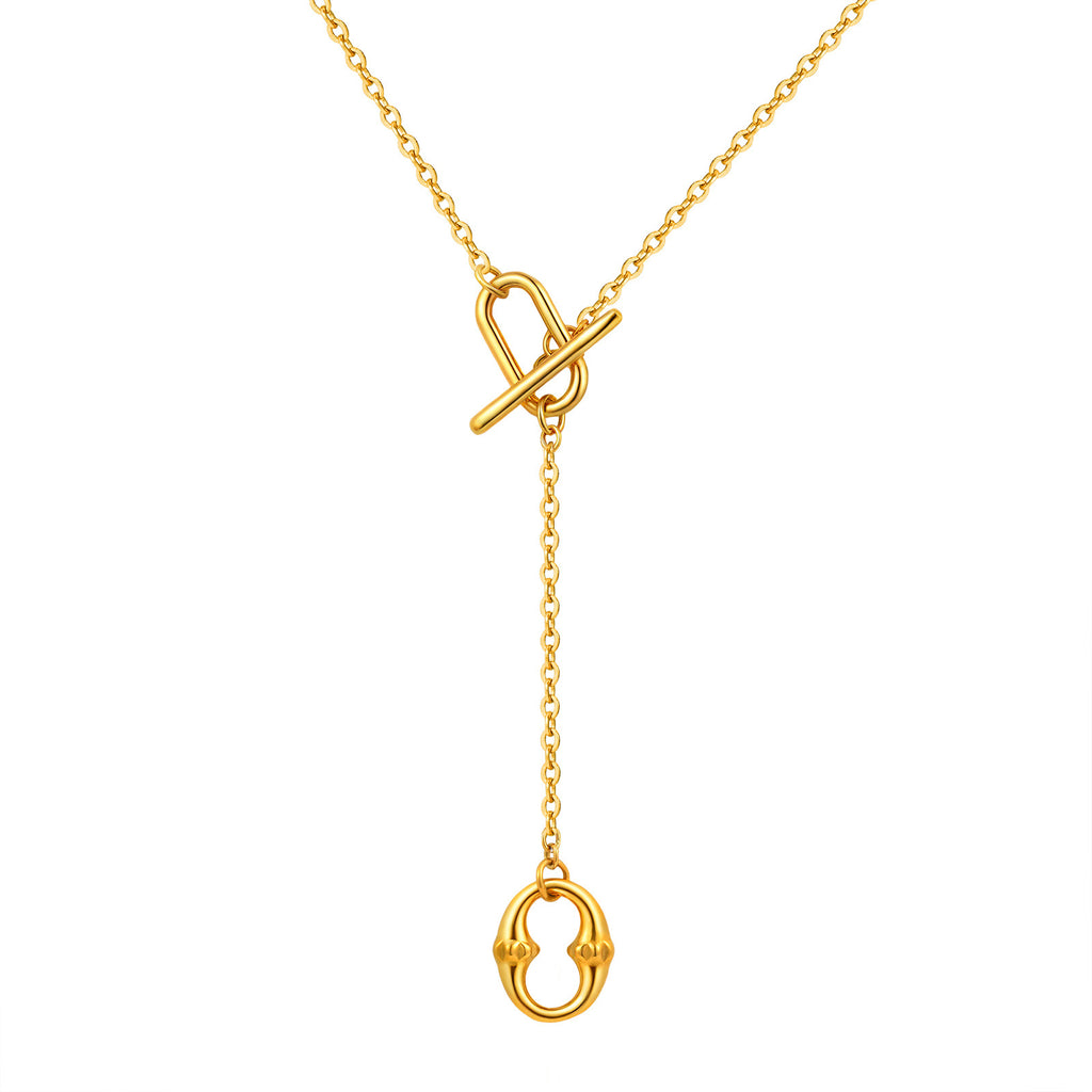 Bulk Simple Y-Style Toggle Gold Plated Plain Stainless Steel Necklace
