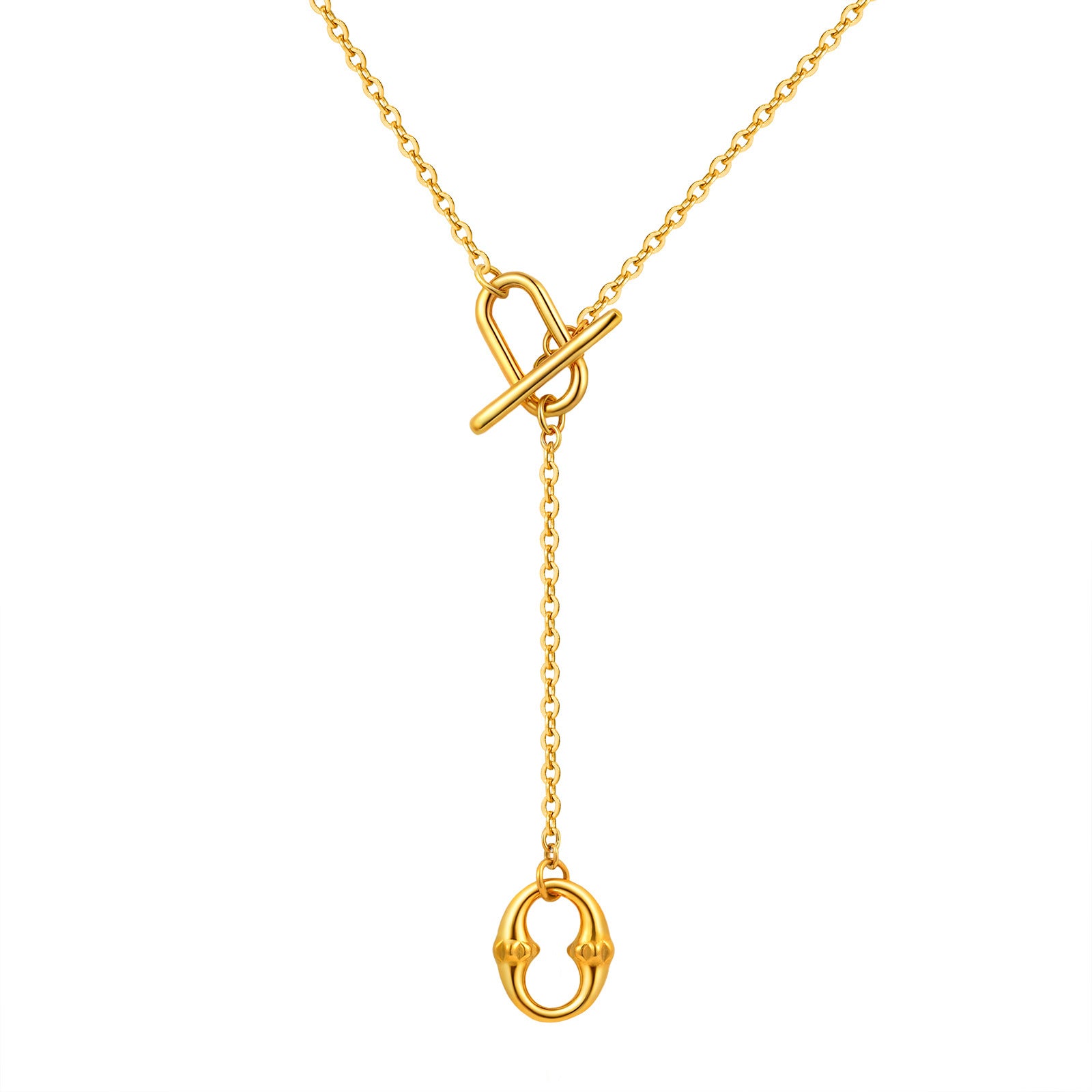 Bulk Simple Y-Style Toggle Gold Plated Plain Stainless Steel Necklace