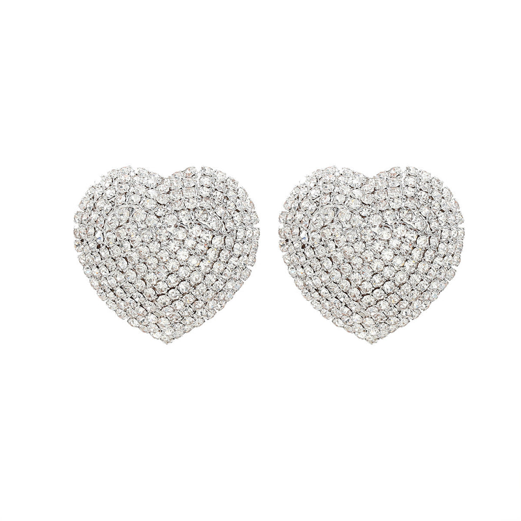 Heart Red Black Gold Silver Rhinestone Crystal Stud Earring Women Bulk