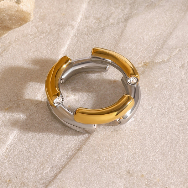 Two Tone Gold Silver CZ Anti Tarnish Stainless Steel Ring Bulk Main image