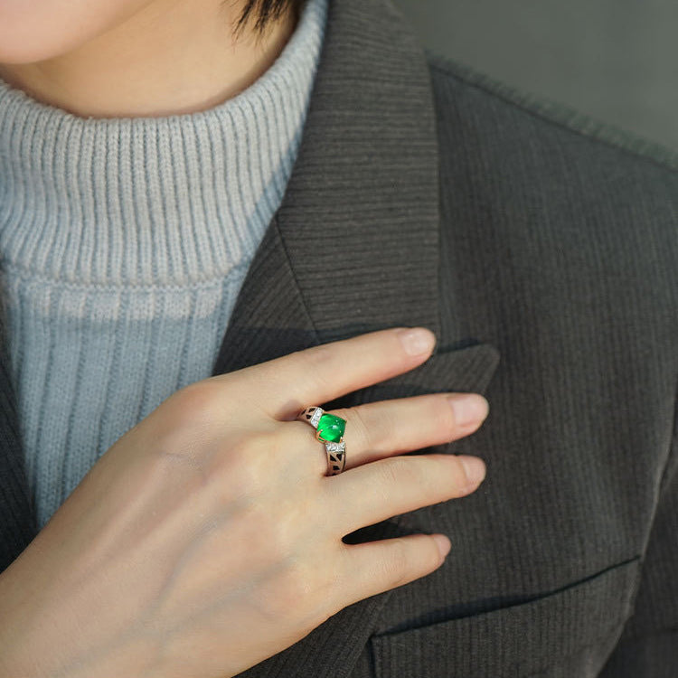 Leopard Silver Emerald Green CZ Crystal Anti Tarnish Ring Bulk