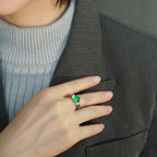 Leopard Silver Emerald Green CZ Crystal Anti Tarnish Ring Bulk