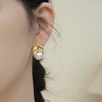 Elegant Botanical Leaf Gold Plated Pearl Copper Drop Earrings Wholesale
