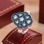 Designer Blue Floral Silver CZ Copper Anti Tarnish Cocktail Ring Bulk