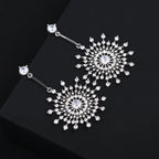 Luxury Snowflake Silver Plated CZ Anti Tarnish Copper Drop Earrings Bulk