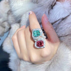 Bulk Designer Twin Stone Teardrop Wrap Silver CZ Copper Cocktail Ring