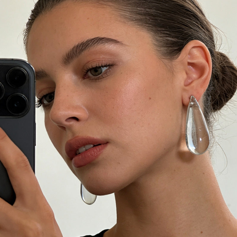 Minimalist Teardrop Transparent Silver Plated Crystal Drop Earrings Bulk Main image
