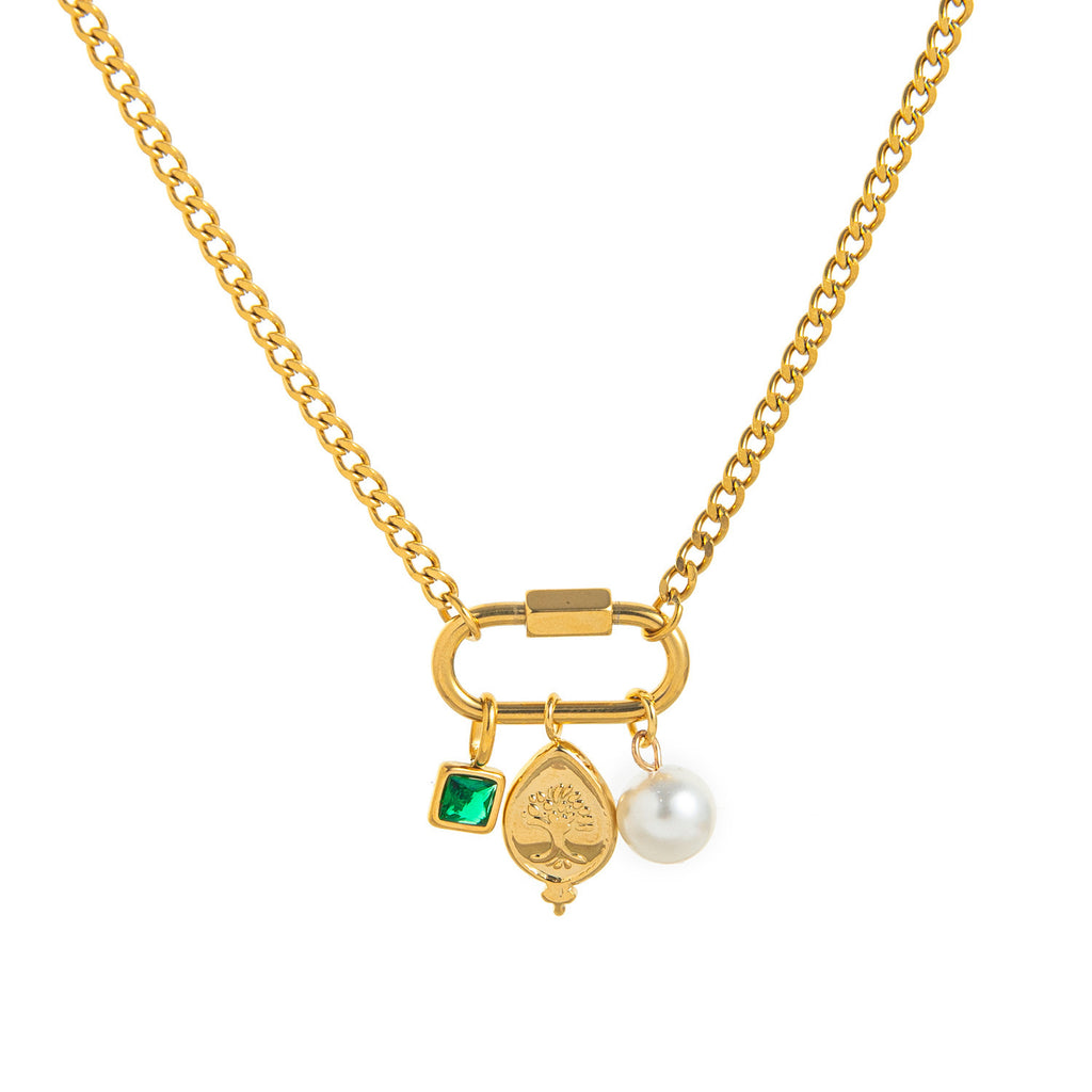 Multi Color Trendy Carabiner Charm Gold Plated CZ Copper Necklace Bulk