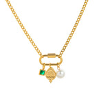 Multi Color Trendy Carabiner Charm Gold Plated CZ Copper Necklace Bulk