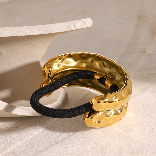 European and American Internet Celebrant Trend Stainless Steel 18k Gold Double-layer Hammer Hair Ring Cross-border Niche High-grade Exaggerated Hair Accessories Hair Rope Secondary image