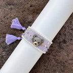 Teddy Bear Face Crystal Fabric Writ Band Threads Bracelet Bulk
