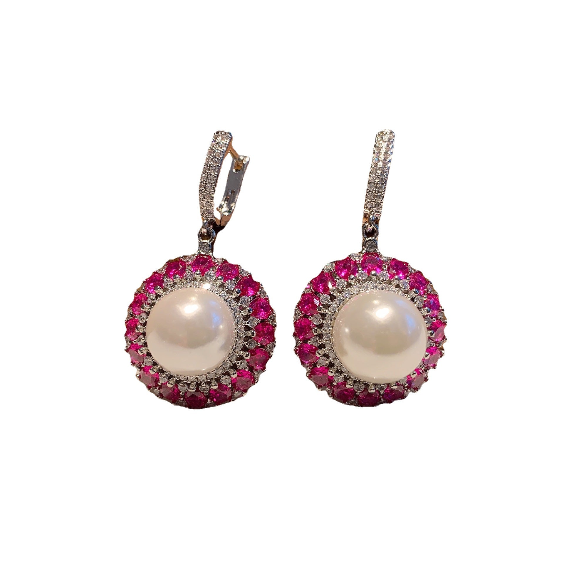 Pearl Green Pink Silver CZ Anti Tarnish Necklace Earring Set Bulk