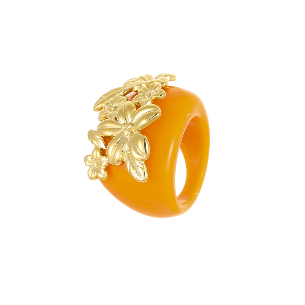 Flower 18K Gold Stainless Steel acrylic Adjustable Ring For Women