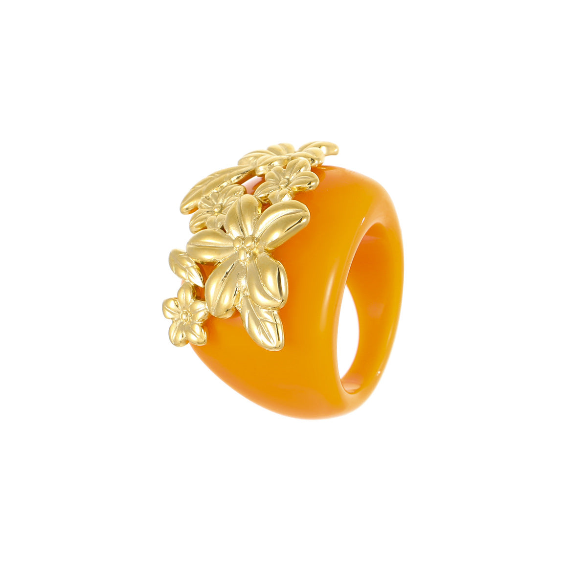 Flower 18K Gold Stainless Steel acrylic Adjustable Ring For Women