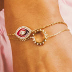 Evil Eye 18K Gold Red CZ Enamel Anti Tarnish Link Chain Bracelet Bulk