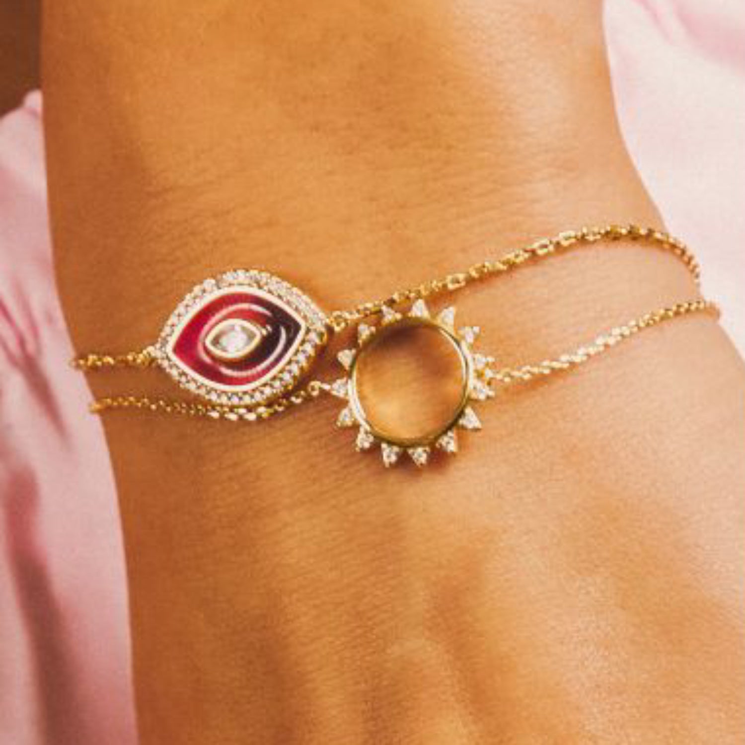 Evil Eye 18K Gold Red CZ Enamel Anti Tarnish Link Chain Bracelet Bulk