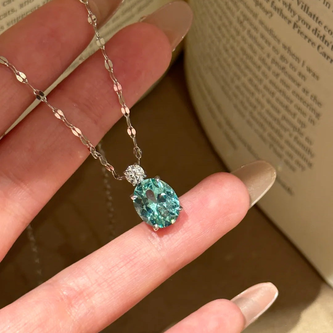 Designer Oval Cut Aquamarine CZ Silver Copper Necklace Earring Set Bulk