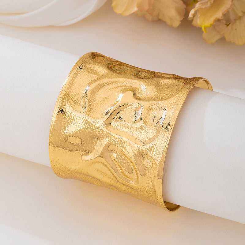 Designer Wide Textured Gold Plated Plain Alloy Bracelet For Women Bulk
