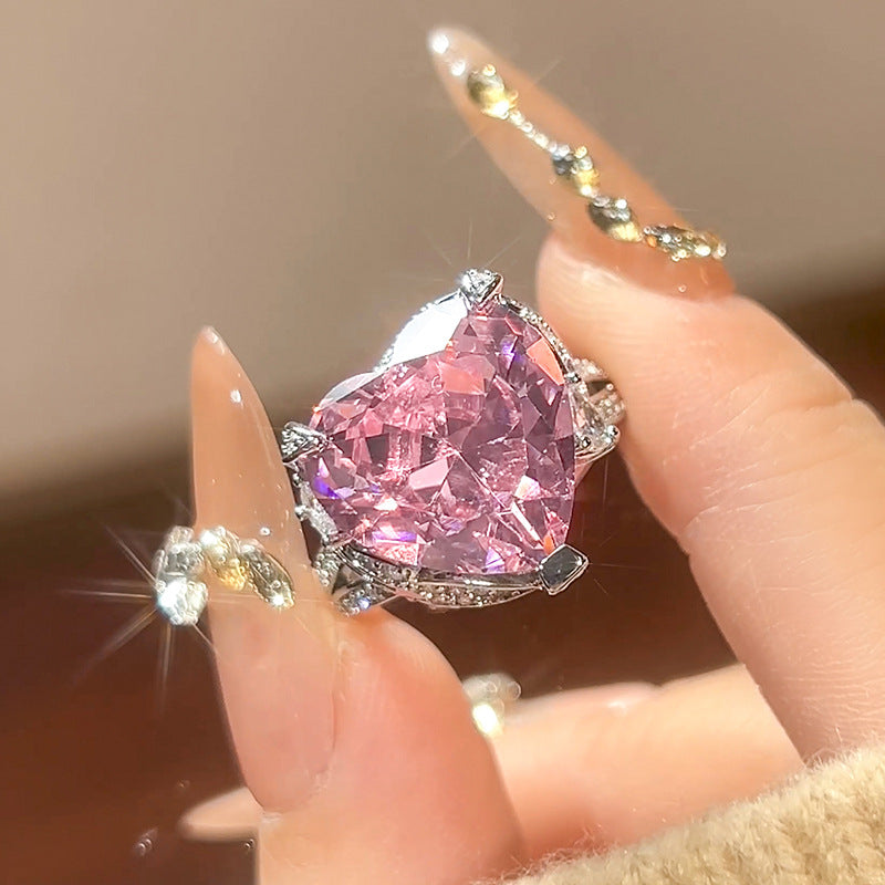 Heart Silver Yellow Pink CZ Anti Tarnish Pendant Chain Ring Set Bulk