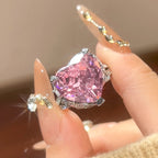 Heart Silver Yellow Pink CZ Anti Tarnish Pendant Chain Ring Set Bulk