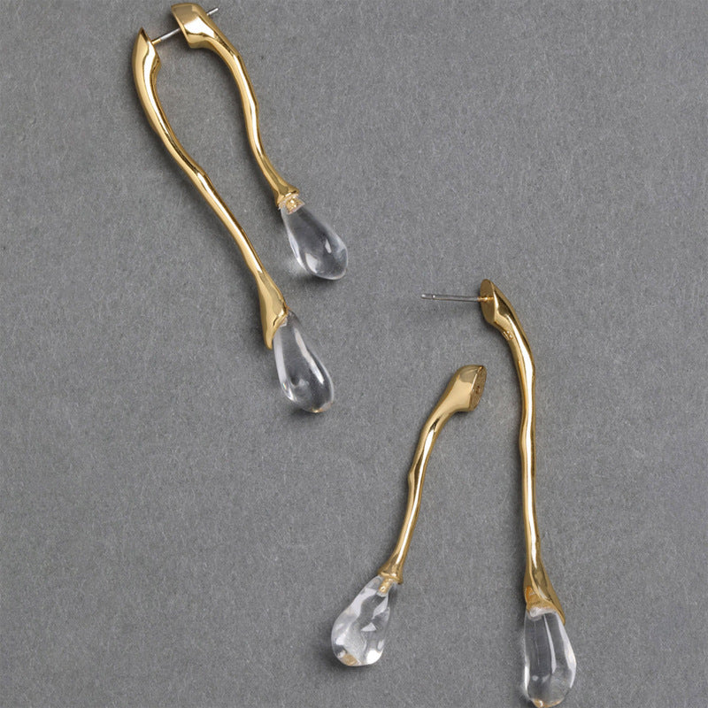 Luxury Sculptural Gold Plated Crystal Teardrop Dangler Earrings Bulk