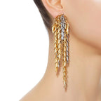 Luxury Dual Tone Cascading Leaf Gold Silver Copper Dangler Earrings Bulk