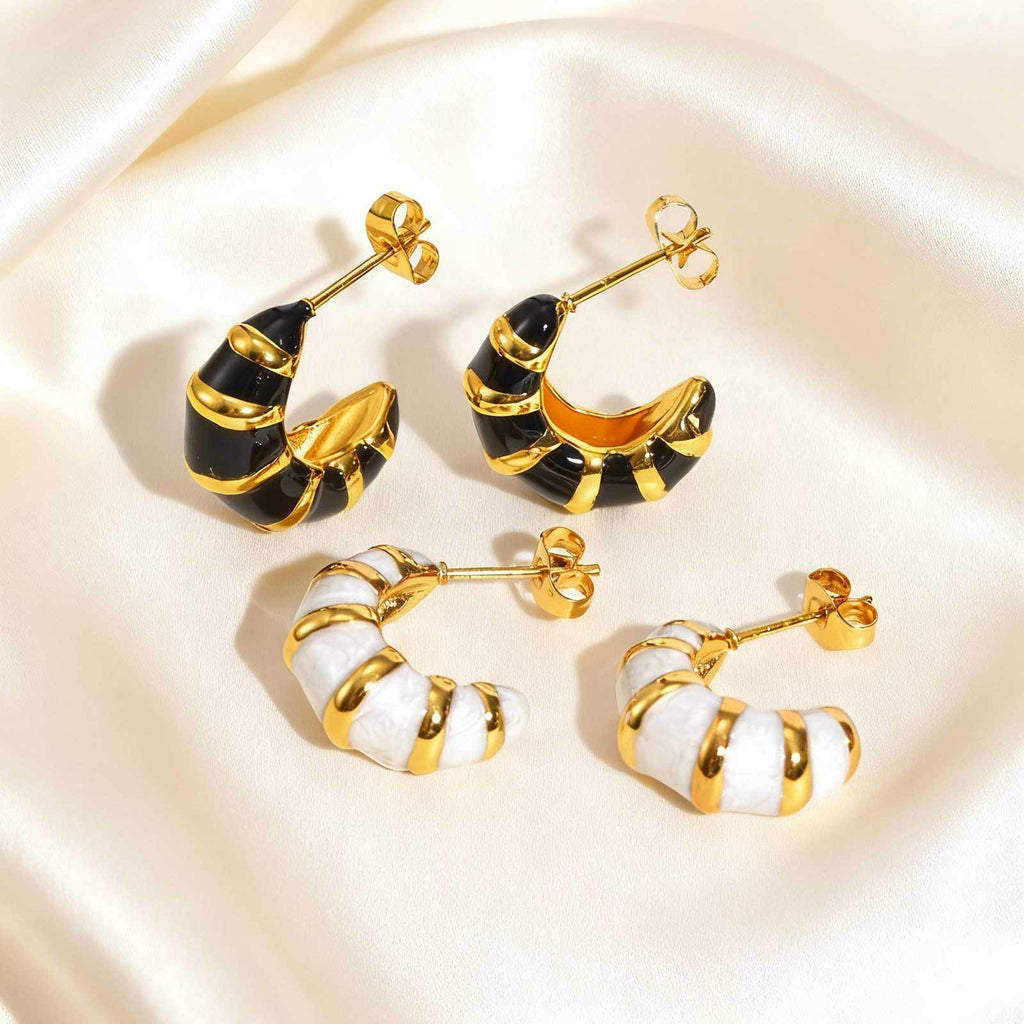 Bulk White Black Twisted Croissant Gold Stainless Steel Stud Earrings