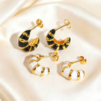 Bulk White Black Twisted Croissant Gold Stainless Steel Stud Earrings
