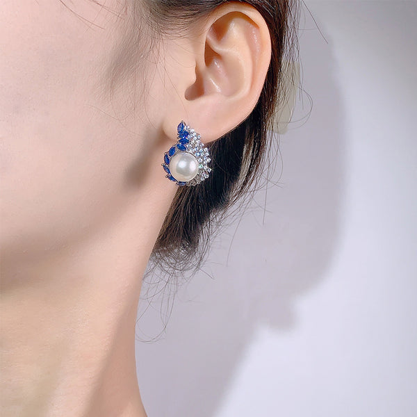 Tear Drop Pink Blue Silver CZ Pearl Anti Tarnish Stud Earring Bulk Secondary image