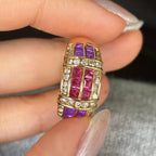Purple Pink Baguette Crystal CZ Anti Tarnish Free Size Ring Bulk