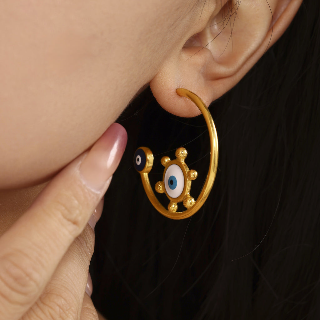 Gold Evil Eye Anti Tarnish Stainless Steel Hoop Earrings For Women Bulk