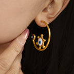 Gold Evil Eye Anti Tarnish Stainless Steel Hoop Earrings For Women Bulk