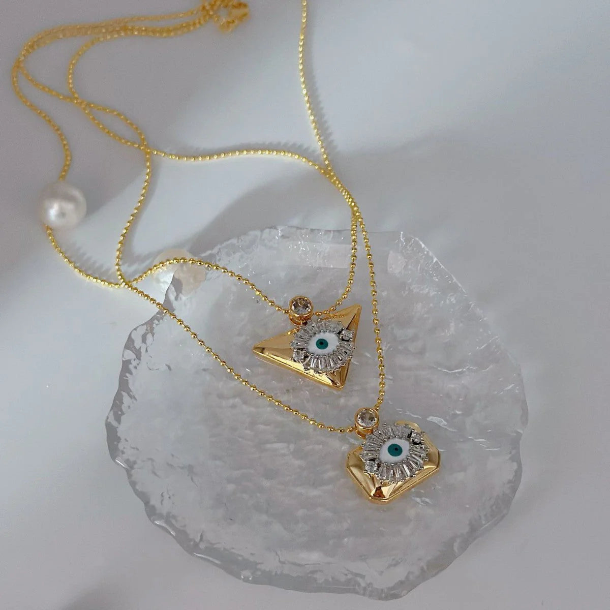Gold Evil Eye Cubic Zirconia Copper Pendant Chain For Women Bulk